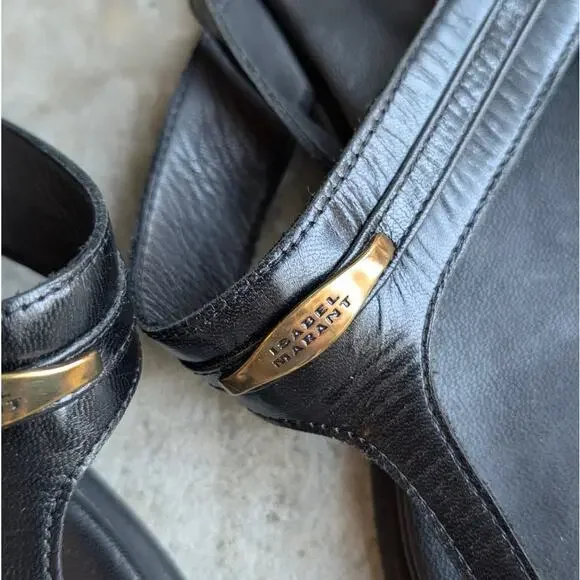 Isabel Marant Nya Sandals 39 Womens Black Leather T-strap Slingback - Picture 2 of 7